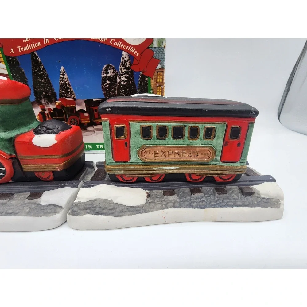 Dickens Winterville Porcelain Train Set Christmas Village Collectible 2 Piece